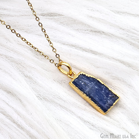 Kyanite Free Form 24x12mm Gold Electroplated Gemstone Single Bail Pendant