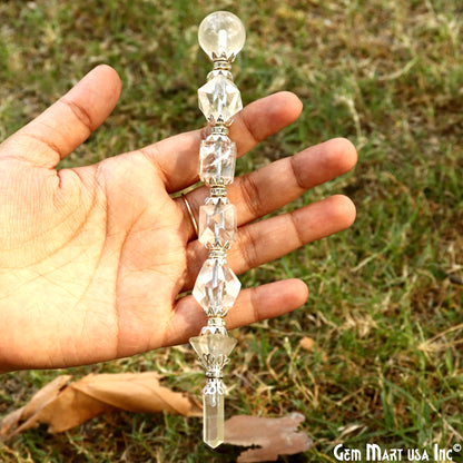 Crystal Round Crystal Wand 6.5Inch, Tumbled Stones with Crystal Ball for Spiritual Healing, Energy Balancing & Aura Cleansing