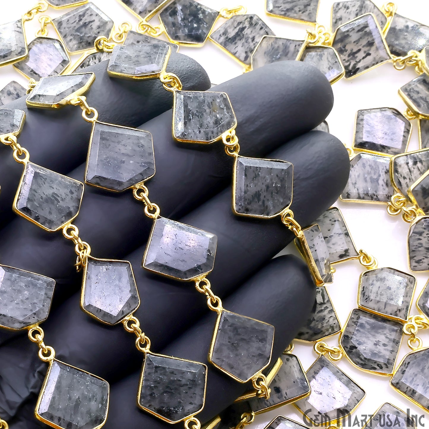 Black Rutile 10-15mm Faceted Free Form Gold Plated Bezel Connector Link Chain