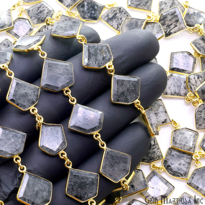 Black Rutile 10-15mm Faceted Free Form Gold Plated Bezel Connector Link Chain