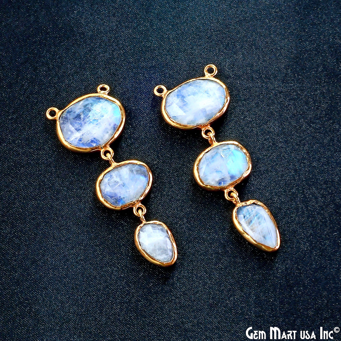 Rainbow Moonstone 48x17mm Double Bail Chandelier Finding Component