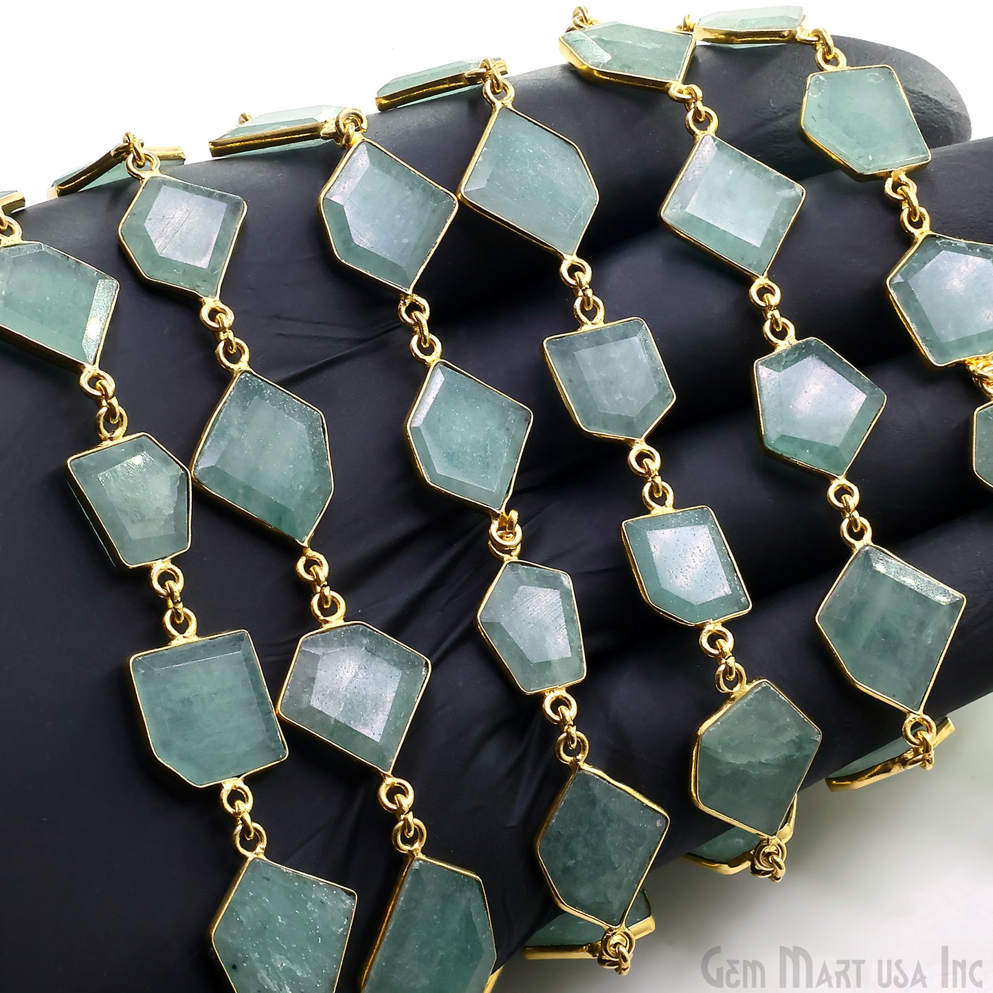 Aventurine 15mm Up Faceted Free Form Gold Plated Bezel Connector Link Chain