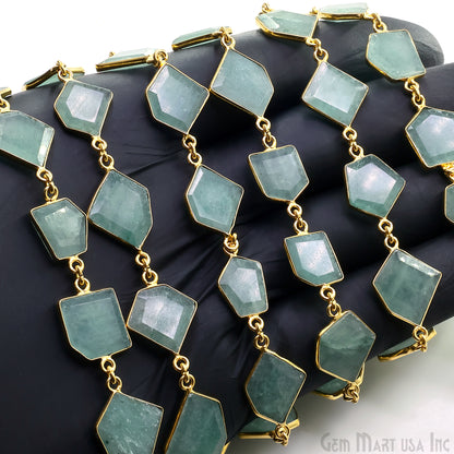 Aventurine 15mm Up Faceted Free Form Gold Plated Bezel Connector Link Chain