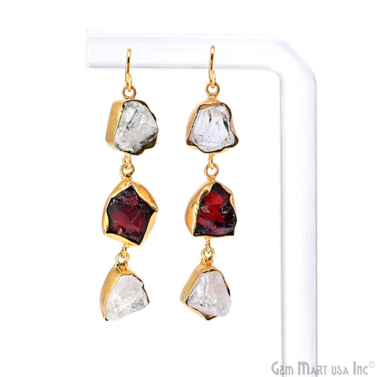 Rough Gemstone Bezel Setting 52x10mm Gold Plated Long Dangle Earring Pair Connectors