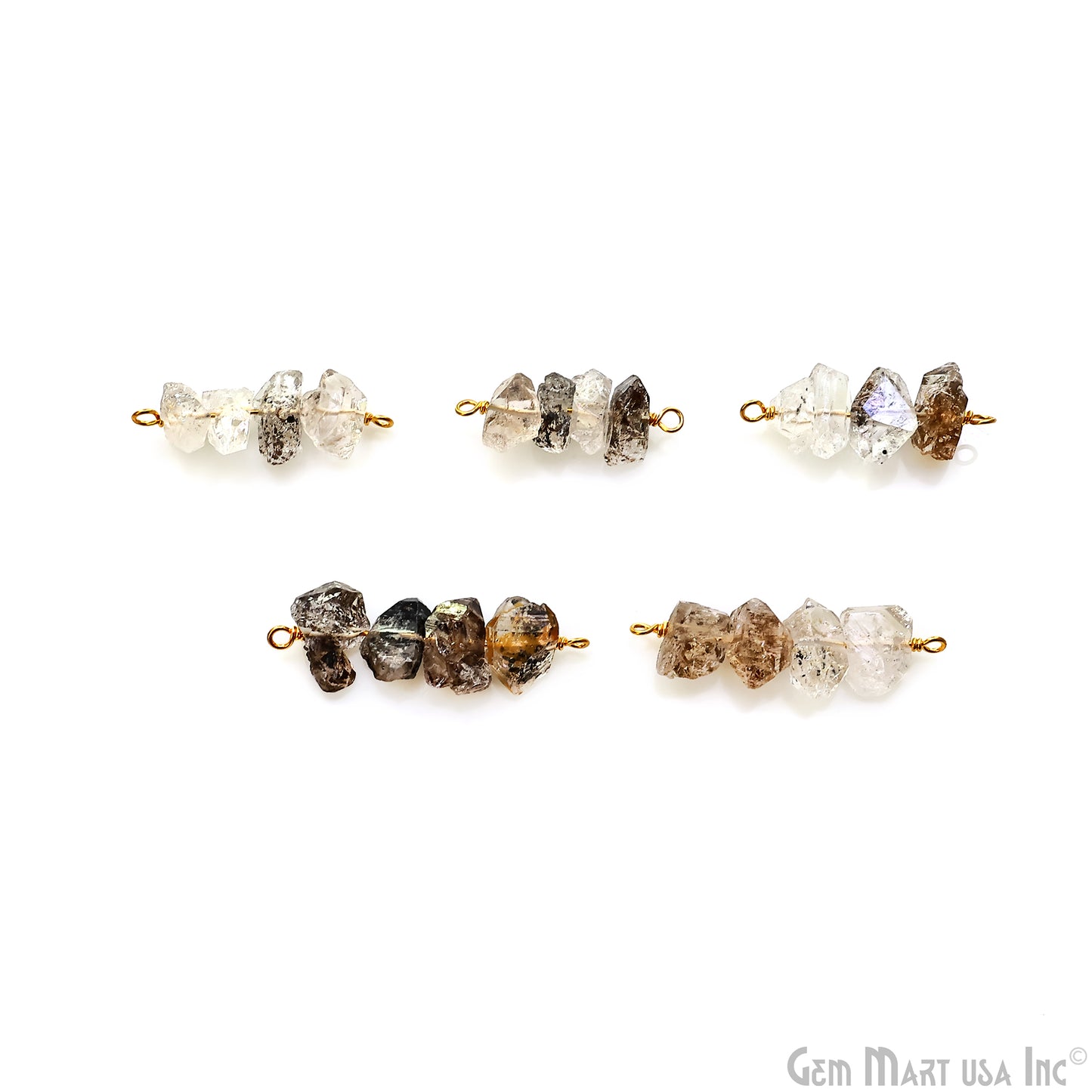 Herkimer Diamond Free Form Bead Bar Gold Plated Connector