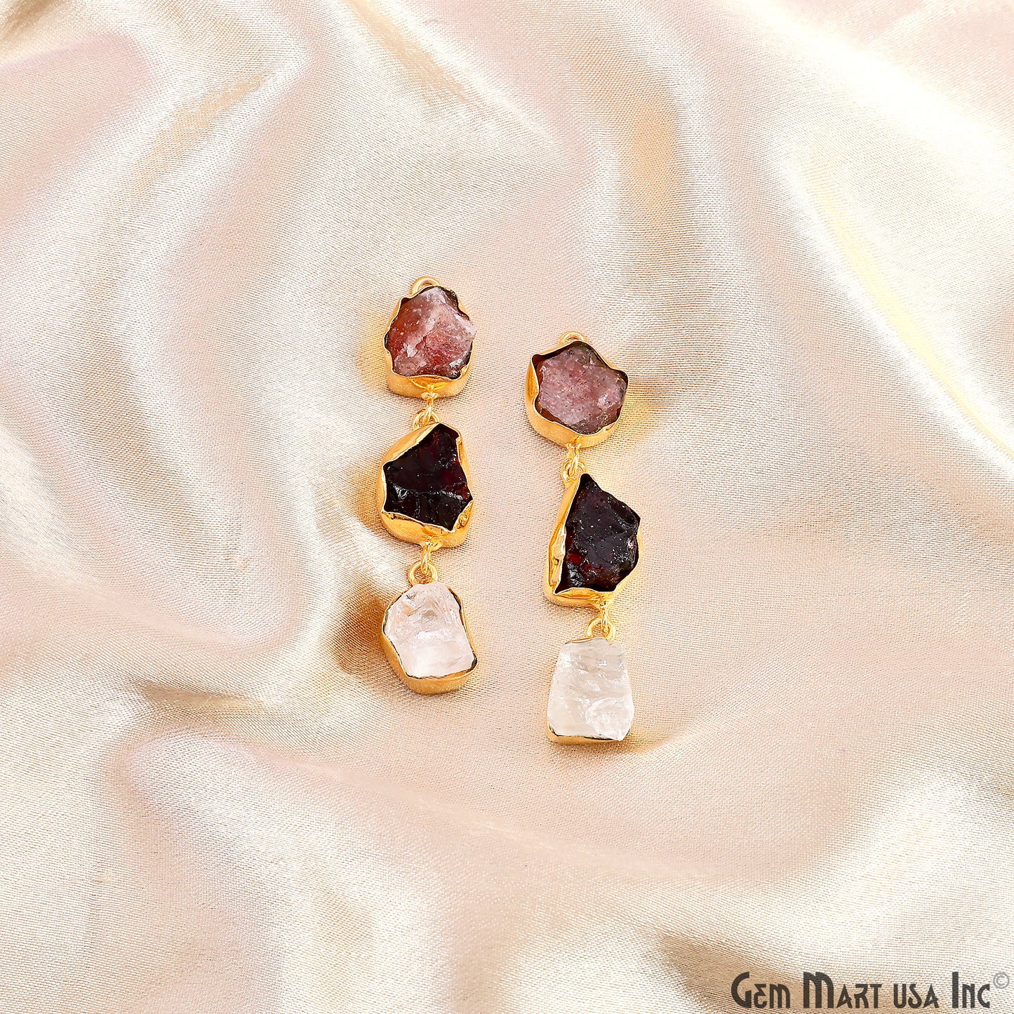 Rough Gemstone Bezel Setting 52x9mm Gold Plated Long Dangle Earring Pair Connectors