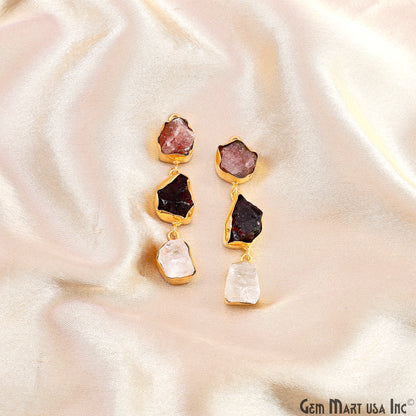 Rough Gemstone Bezel Setting 52x9mm Gold Plated Long Dangle Earring Pair Connectors