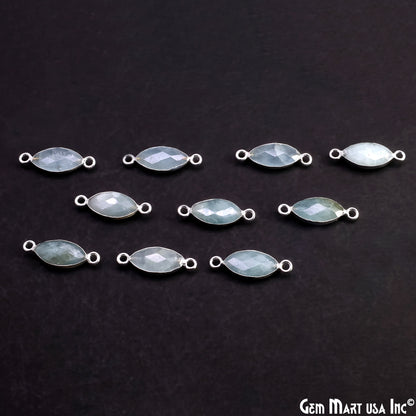Aquamarine 8x16mm Marquise Double Bail Silver Electroplated Gemstone Connector