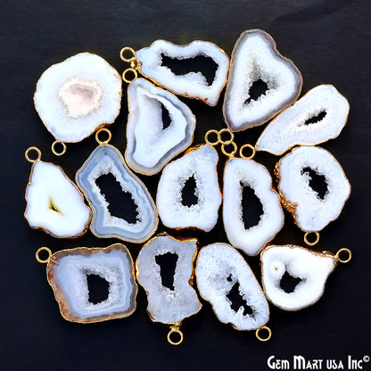 White Agate Geode Druzy 1-2 Inch Single Bail Gold Electroplated Gemstone Connector