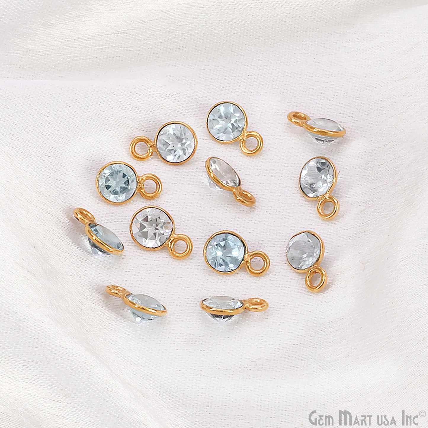 Blue Topaz 5mm Round Brilliant Cut Gold Plated Bezel Single Bail Connector