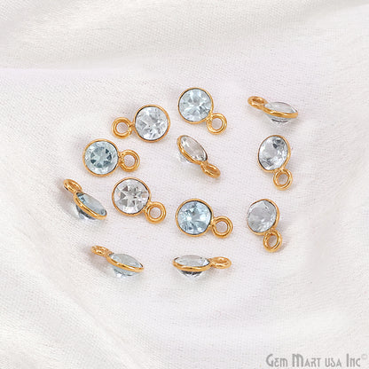 Blue Topaz 5mm Round Brilliant Cut Gold Plated Bezel Single Bail Connector