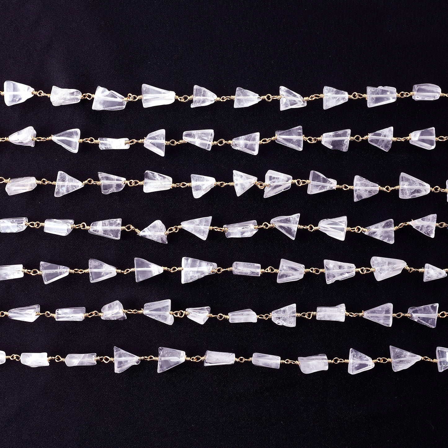 Rose Quartz 12x8mm Smooth Tumble Gold Wire Wrap Bead Rosary Chain