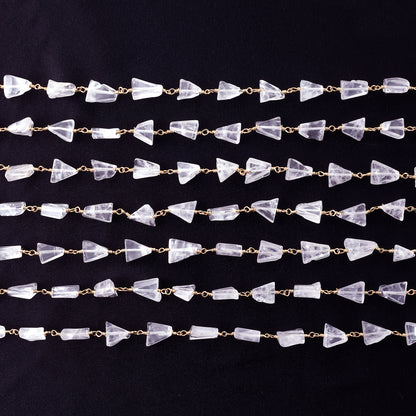 Rose Quartz 12x8mm Smooth Tumble Gold Wire Wrap Bead Rosary Chain