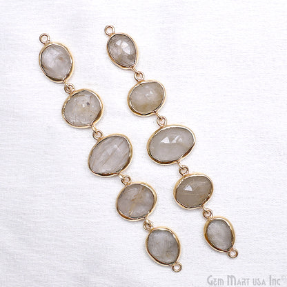 Golden Rutile Gemstone Bezel Component, Line Component, 24K Gold Plated, Double Bail 82x15mm, 1 Piece