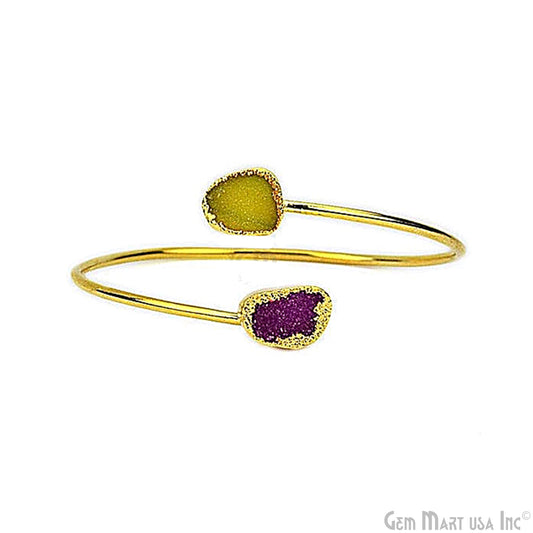 Elegant Adjustable Double Druzy Gemstone Stacking Bangle Bracelet