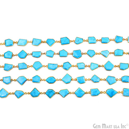 Turquoise 10-15mm Faceted Free Form Gold Plated Bezel Connector Link Chain