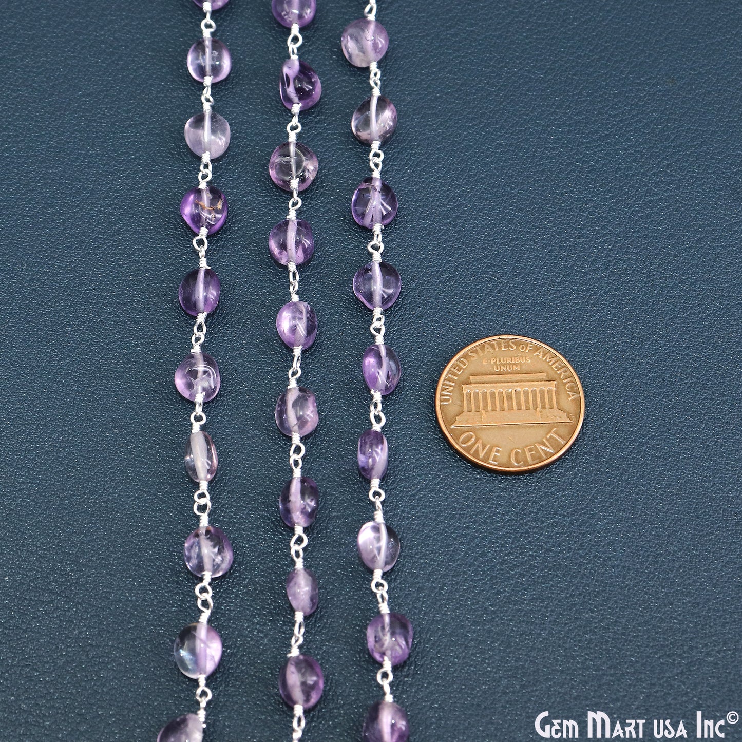 Amethyst Tumble Beads 8x5mm Silver Wire Wrapped Rosary Chain