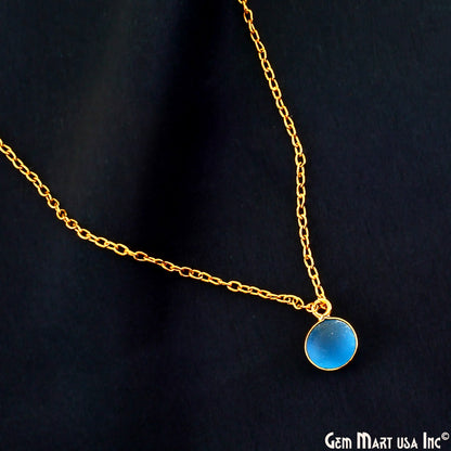 Swiss Blue Frosted Round 8mm Gold Plated Single Bail Bezel Gemstone Connector