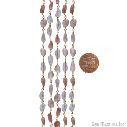 Sunstone 8x5mm Tumble Beads Gold Plated Rosary Chain