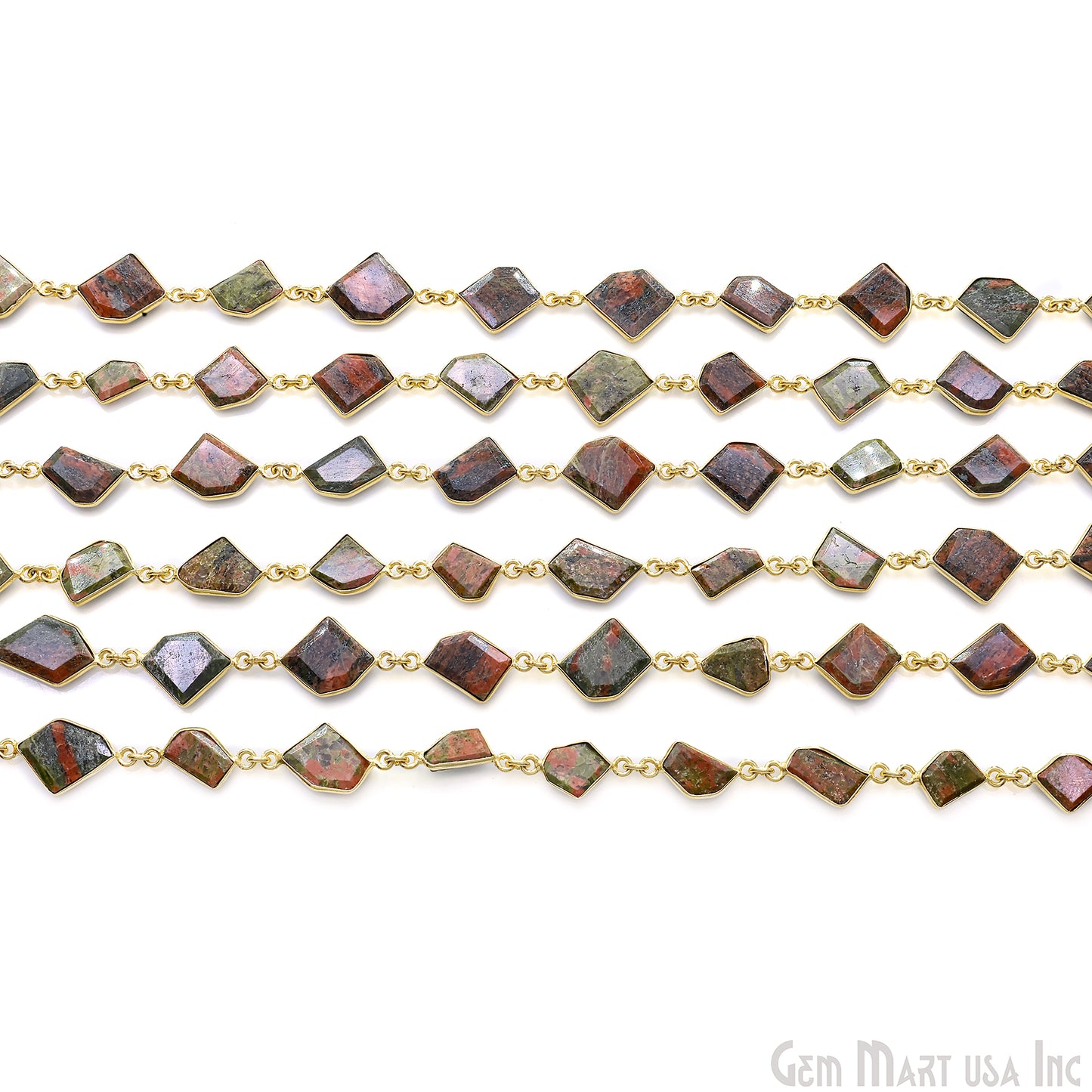 Unakite 10-15mm Faceted Free Form Gold Plated Bezel Connector Link Chain