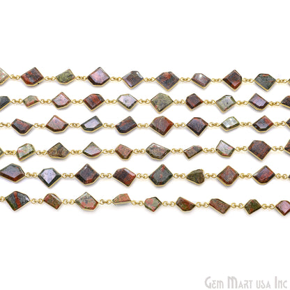 Unakite 10-15mm Faceted Free Form Gold Plated Bezel Connector Link Chain