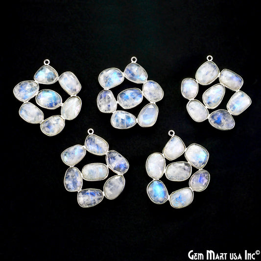 Rainbow Moonstone Silver Plated 37mm Dangle Finding Component
