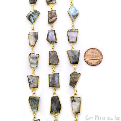 Labradorite 10-15mm Faceted Free Form Gold Plated Bezel Connector Link Chain