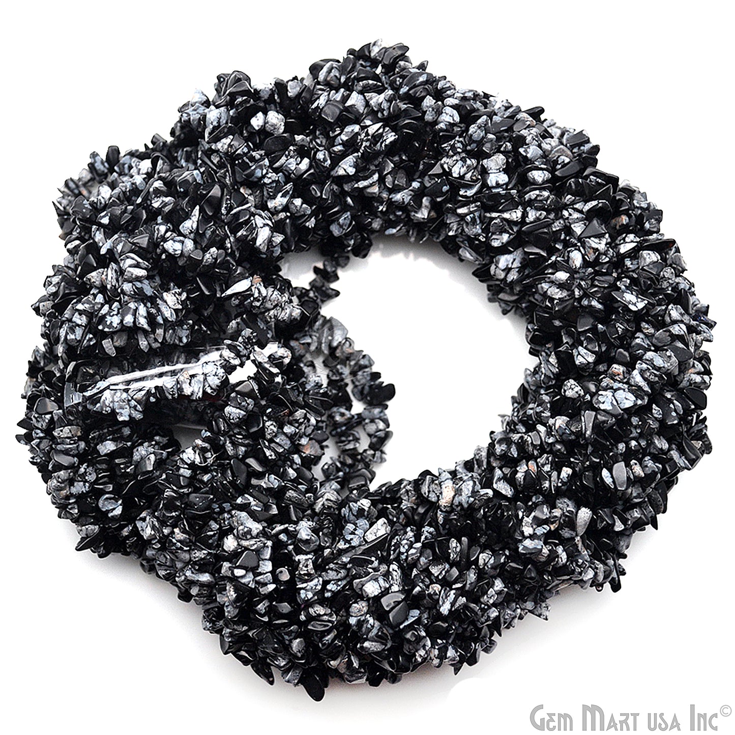 Black Obsidian Chip Beads, 34 Inch, Natural Chip Strands, Drilled Strung Nugget Beads, 3-7mm, Polished, GemmartUSA (CHBO-70001)