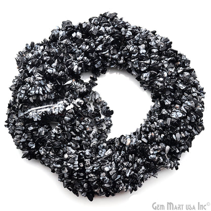 Black Obsidian Chip Beads, 34 Inch, Natural Chip Strands, Drilled Strung Nugget Beads, 3-7mm, Polished, GemmartUSA (CHBO-70001)