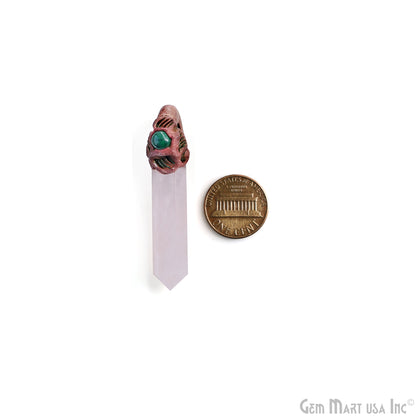 Rose Quartz with Malachite Polymer Clay Crystal Pendant, Dowsing Clay Single Bail Pendant