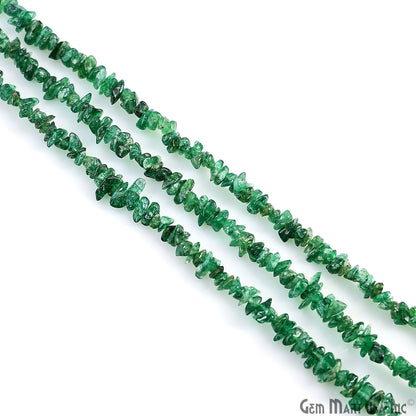 Green Aventurine Chip Beads, 34 Inch, Natural Chip Strands, Drilled Strung Nugget Beads, 3-7mm, Polished, GemmartUSA (CHAV-70001)