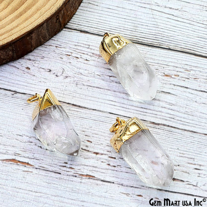 Crystal Free Form Gold Electroplated 38x15mm Gemstone Pendant