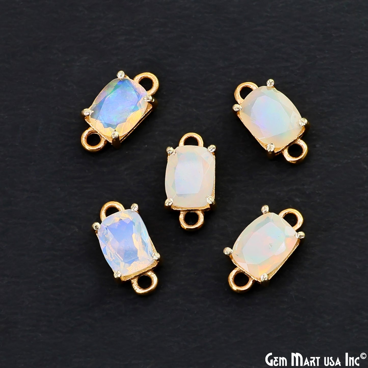 Ethiopian Opal Gemstone Octagon 7x9mm Prong Setting Gold Plated Connector