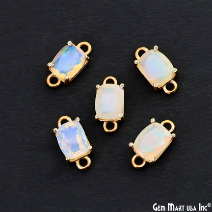Ethiopian Opal Gemstone Octagon 7x9mm Prong Setting Gold Plated Connector