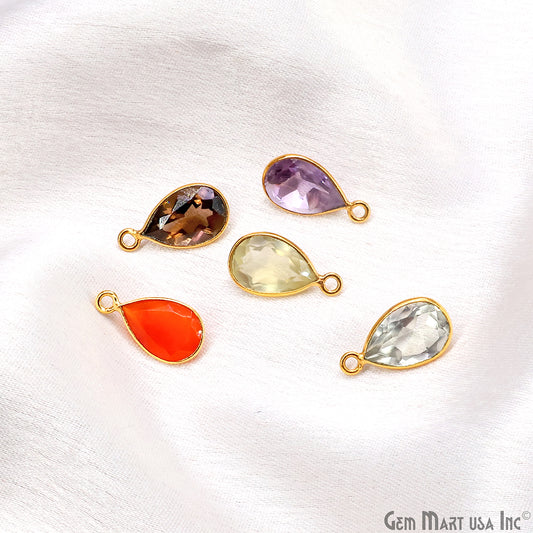 Pears 8x12mm Brilliant Cut Gold Plated Bezel Single Bail Gemstone Connector