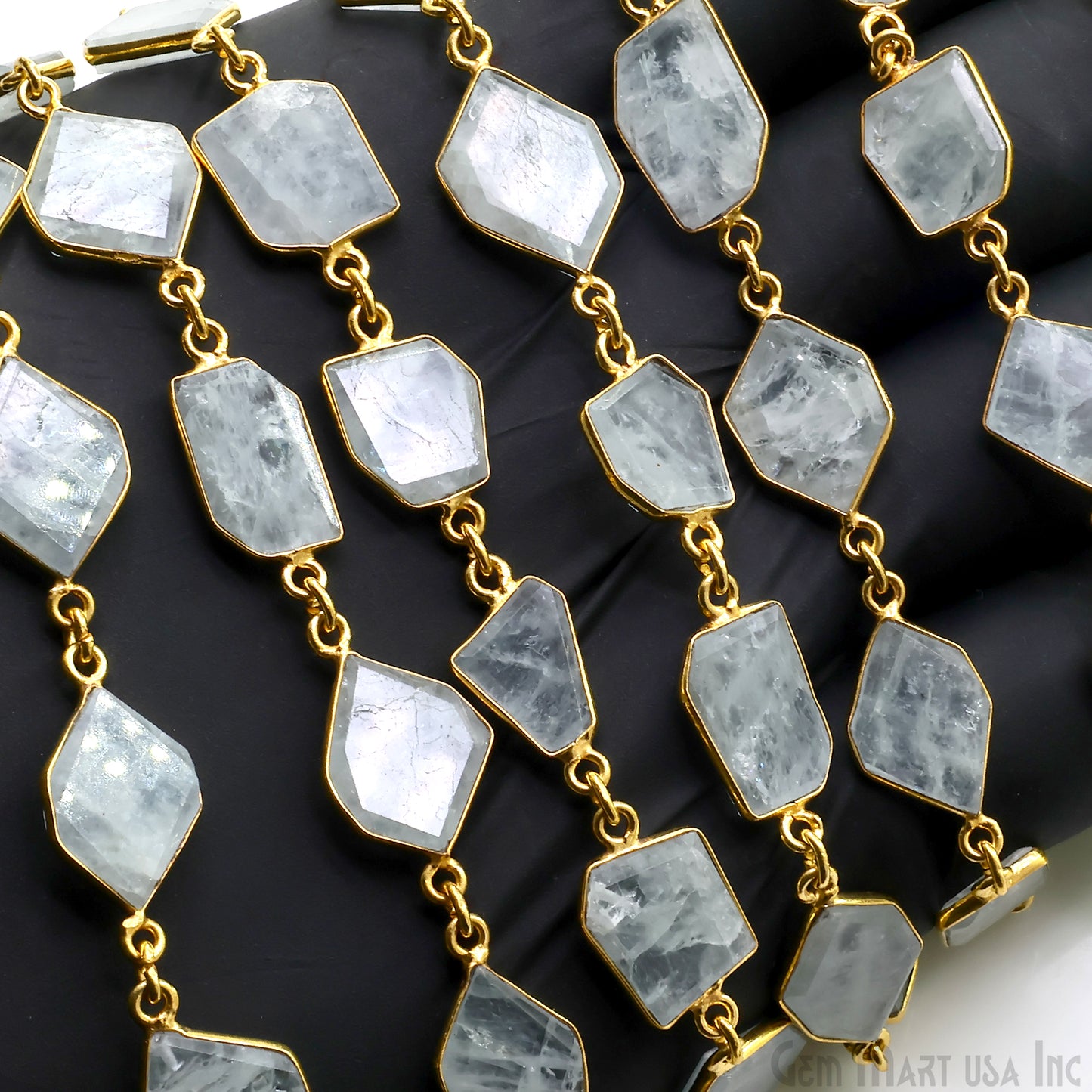 Aquamarine 10mm Faceted Free Form Gold Plated Bezel Connector Link Chain