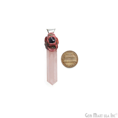 Rose Quartz with Garnet Polymer Clay Crystal Pendant, Silver Dowsing Single Bail Pendant