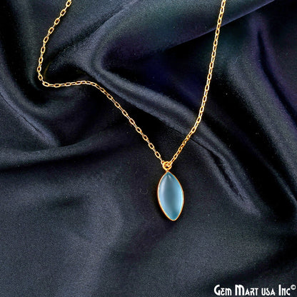 Sky Blue Frosted Marquise 8x16mm Gold Plated Single Bail Bezel Gemstone Connector