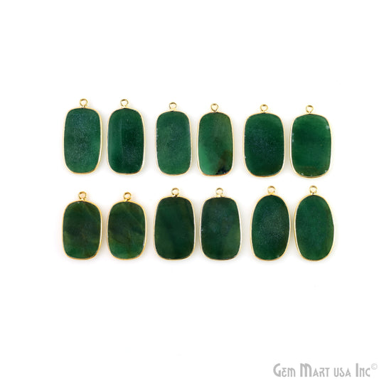 Green Onyx Octagon Gold Plated Single Bail Bezel Smooth Slab Slice Thick Gemstone Connector 30x17mm 1 Pair