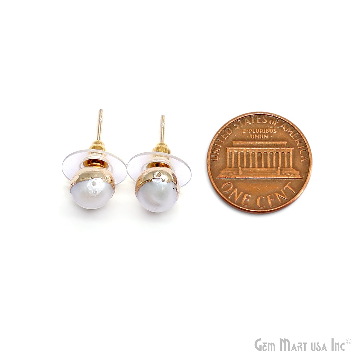 Natural Pearl Rough Gemstone 9x8mm Gold Electroplated Stud Earring