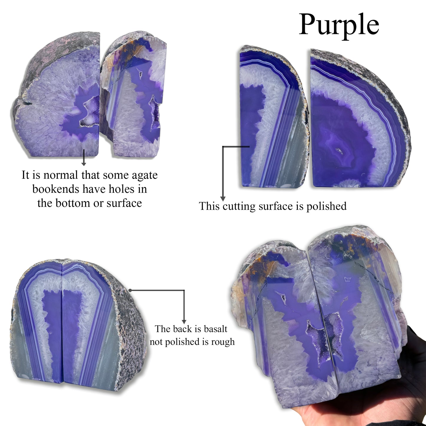 Natural Purple Agate Geode Bookend Pair (2-4lbs, 4-6inch) Home Decor *Ships Free