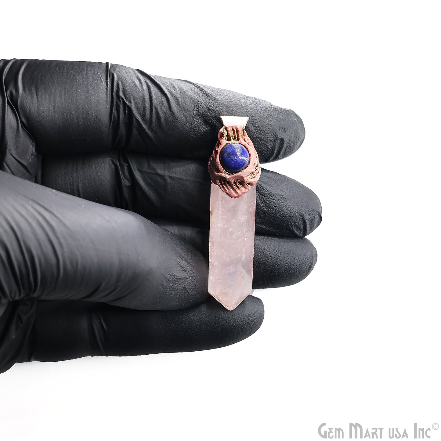 Rose Quartz with Lapis Polymer Clay Crystal Pendant, Silver Dowsing Single Bail Pendant, Halloween Healing Gift