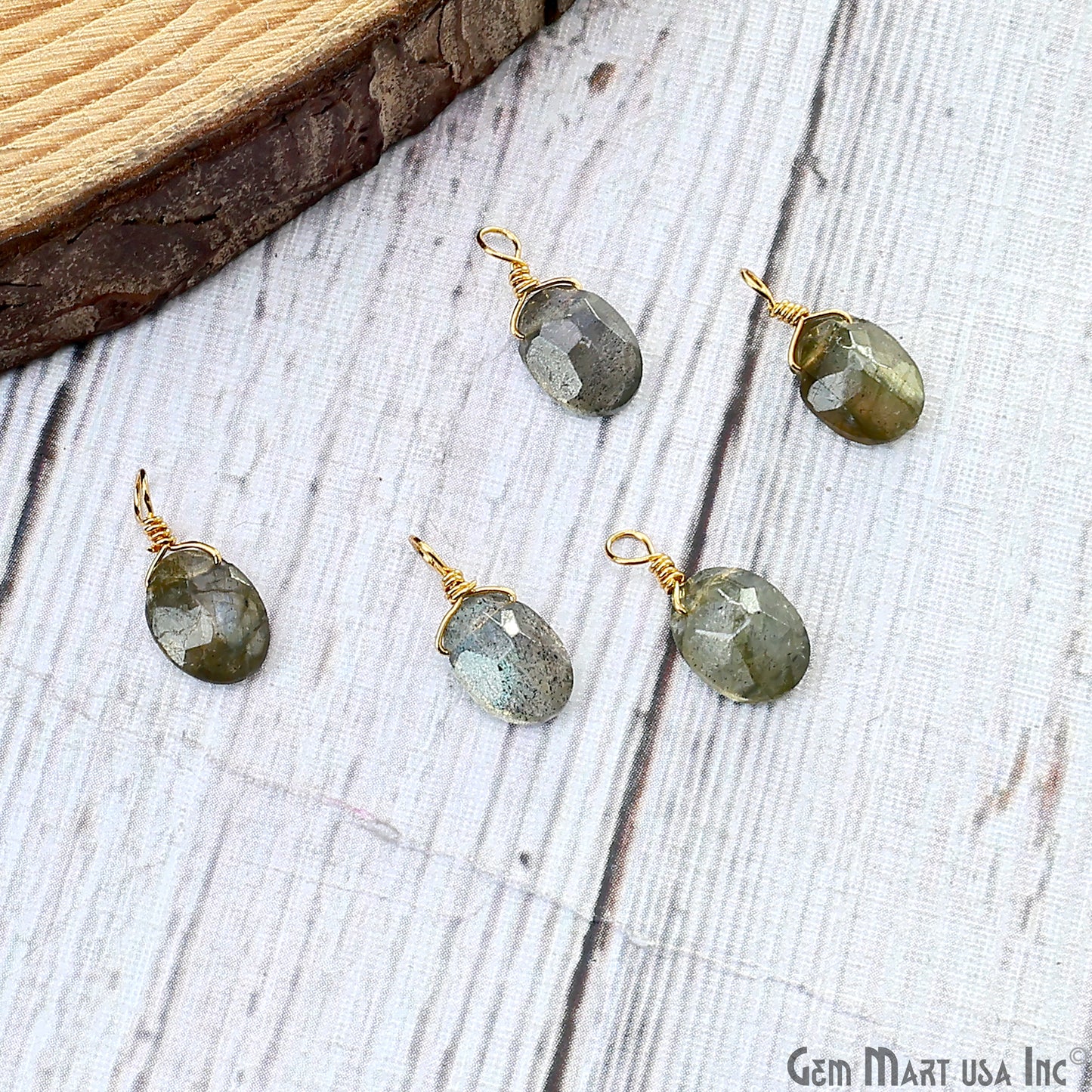 Labradorite 6x8mm Oval Single Bail Gold Wire Wrapped Gemstone Connector