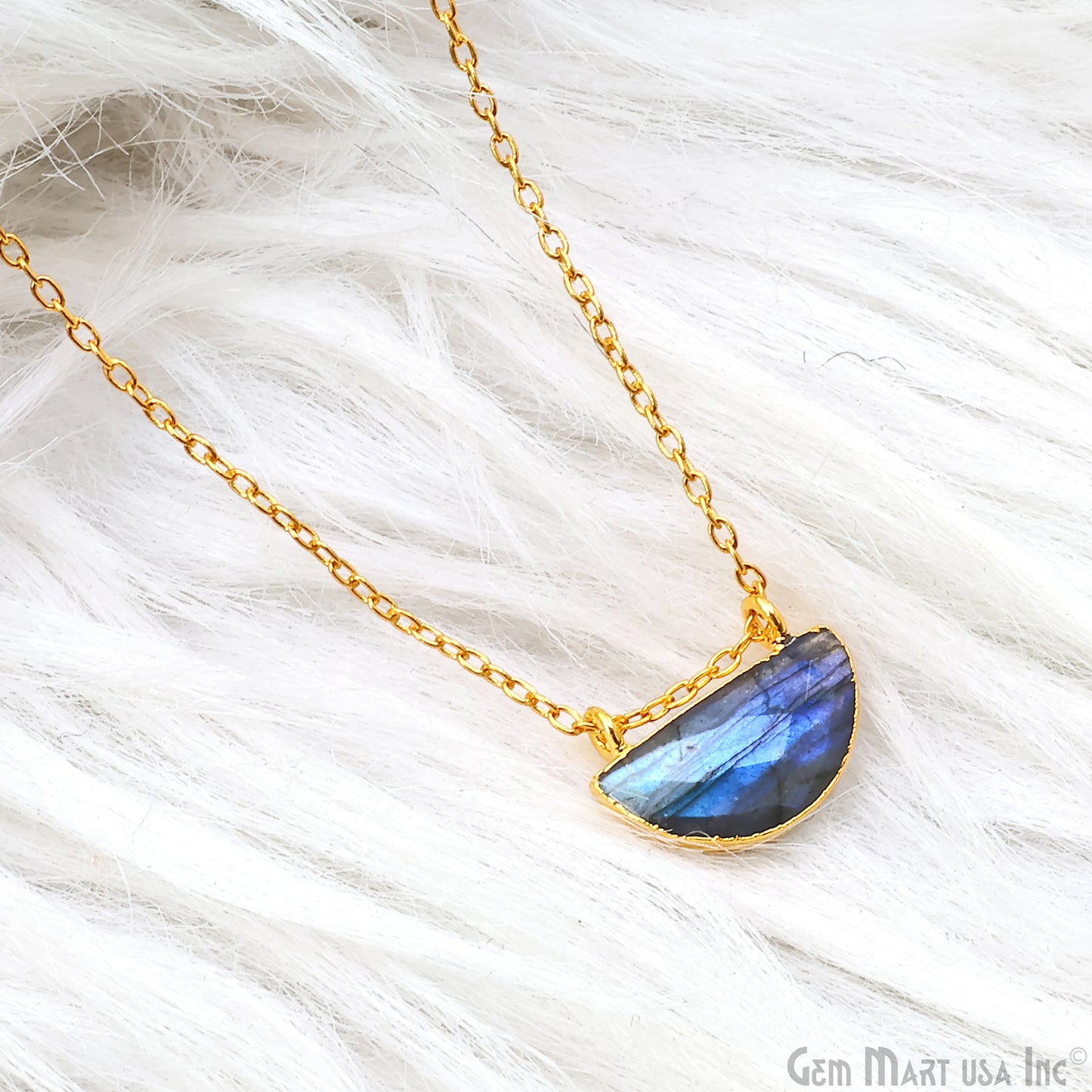 Labradorite 18x12mm Semi Round Shape Cat Bail Gold Plated Gemstone Connector Charm