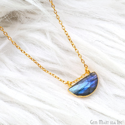 Labradorite 18x12mm Semi Round Shape Cat Bail Gold Plated Gemstone Connector Charm