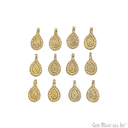 Brass Pear Shaped Vintage Pendant Charms, Gold Plated Medallion Necklace, Earring Supply, Personalized amulet for mom & her