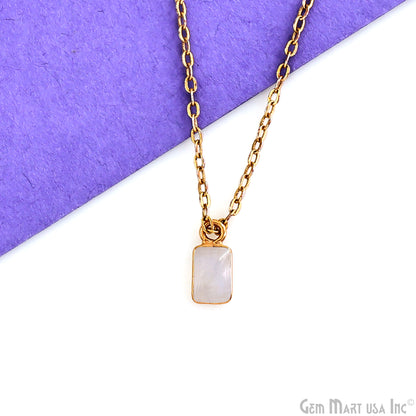 Rainbow Moonstone Cabochon 6x4mm Rectangle Gold Plated Bezel Connector