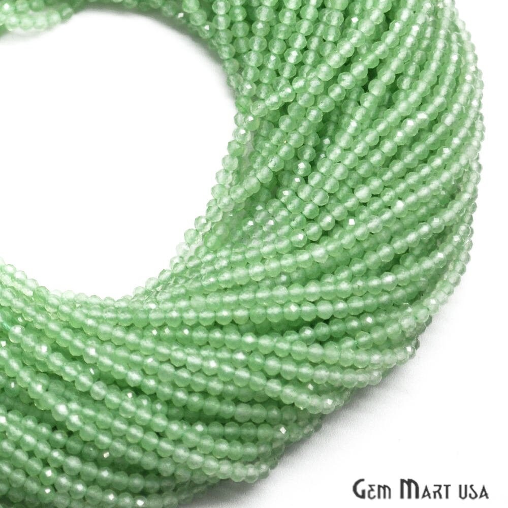 Green Chalcedony Rondelle Beads, 12-13 Inch Gemstone Strands, Drilled Strung Nugget Beads, Faceted Round, 2-2.5mm