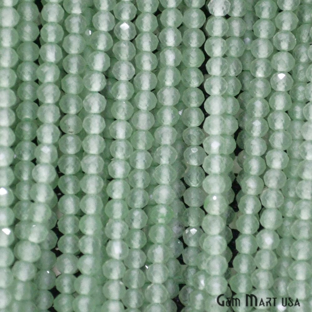 Green Chalcedony Rondelle Beads, 12-13 Inch Gemstone Strands, Drilled Strung Nugget Beads, Faceted Round, 2-2.5mm