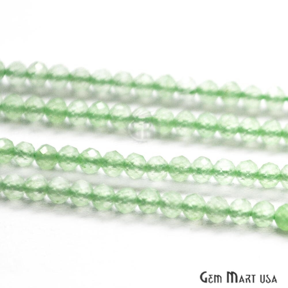 Green Chalcedony Rondelle Beads, 12-13 Inch Gemstone Strands, Drilled Strung Nugget Beads, Faceted Round, 2-2.5mm